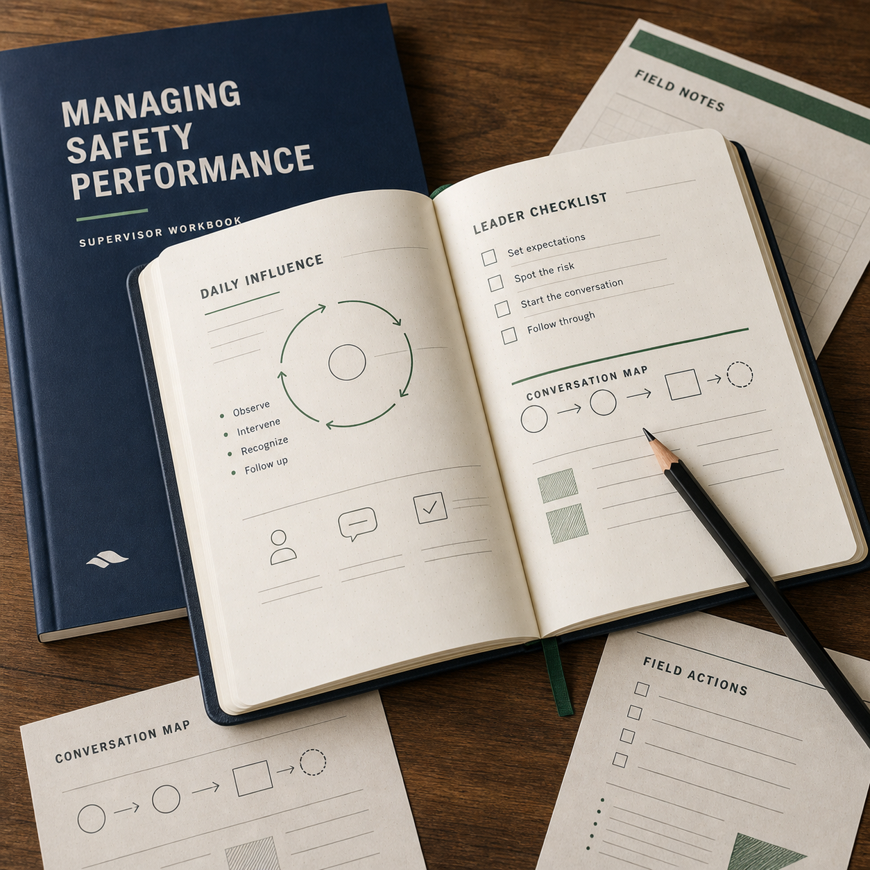 Open Managing Safety Performance notebook with workshop notes